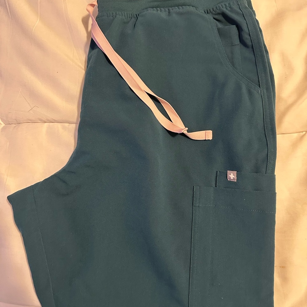 Figs Caribbean Blue Women's Yola Pant with Pink Drawstring